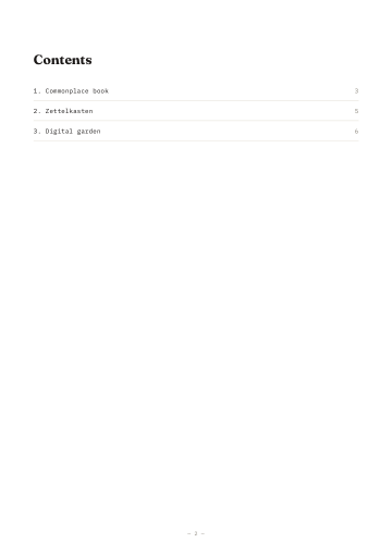 Sample book table of contents generated from article titles